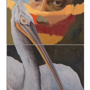 Encounter with the Pelican (Diptych) - 2024, oil on canvas, 20 x 12 inch